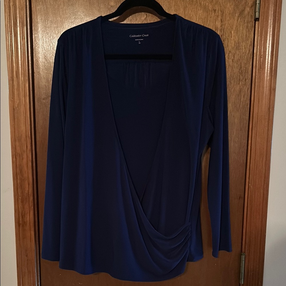 Coldwater Creek Blue Long Sleeve Wrap Blouse